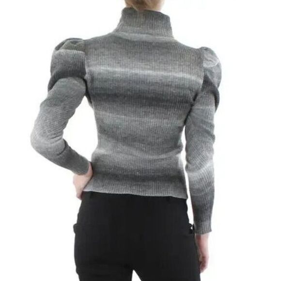 Lea & Viola L7890 Women's Sz M Black/Gray Ribbed Puff Sleeve Wool-Blend Sweater - Picture 5 of 5